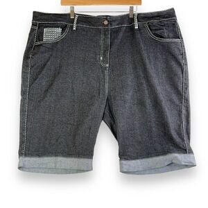 Gold Flava Womens Plus Bermuda Shorts 30 Dark Wash Stretch Cuffed Summer Denim